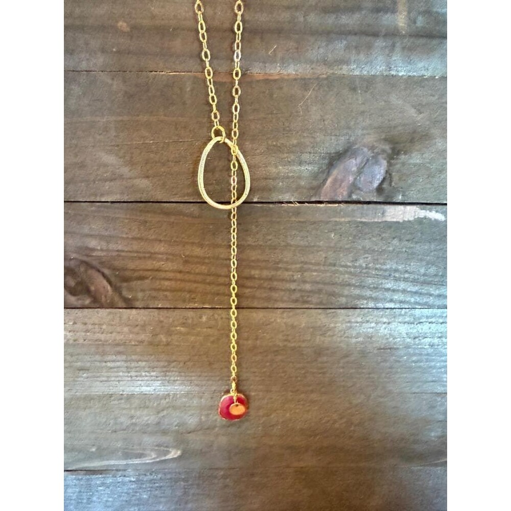 Real Garnet Lariat Necklace Teardrop Gold Plated Accent 25" Chain
